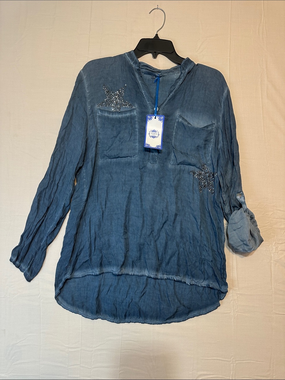 Tempo Paris Blue Star Embellished Tunic Top